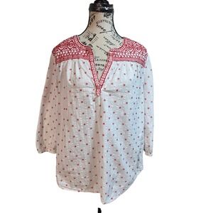 Liz Claiborne Embroidered Boho Peasant Blouse - Size L. 3/4 Sleeve Cottagecore